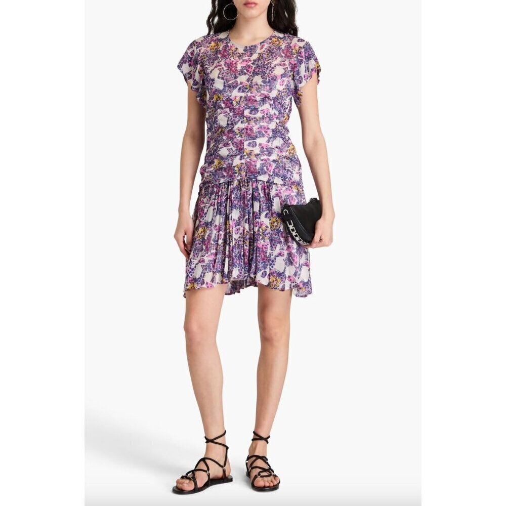 Iro Janek Patterned Chiffon Mini Dress Purple Womens Size FR 36 US 4 - Picture 3 of 11